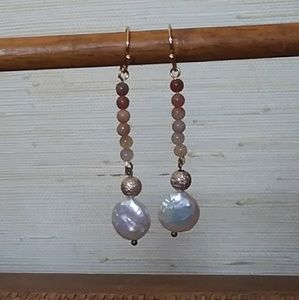GORGEOUS freshwater Coin PEARL moonstone gem stone